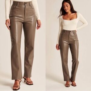 Abercrombie Curve Love Vegan Leather 90s Straight Pant Taupe 36 Short NWT
